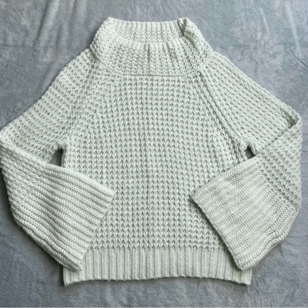 Maeve Sweater Medium Dionne Bell Sleeve Chunky Knit Cowl Neck Pale Mint